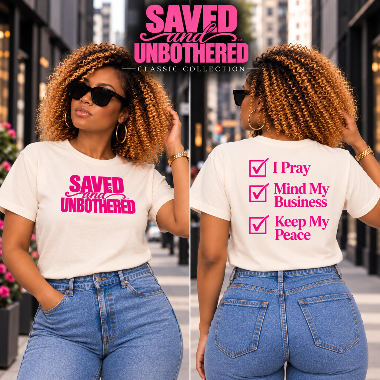 Cream Saved & Unbothered T-shirt